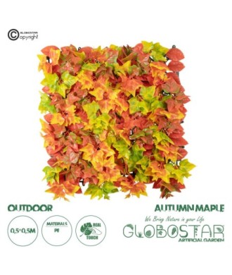 GloboStar® Artificial Garden AUTUMN MAPLE 20349 Τεχνητό Διακοσμητικό Πάνελ Φυλλωσιάς - Κάθετος Κήπος σύνθεση Φθινοπωρινός Σφένδαμος Μ50 x Π50 x Υ10cm